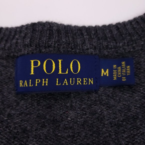 Polo Ralph Lauren Medium Sweater Gray V Neck Wool - Picture 4 of 12
